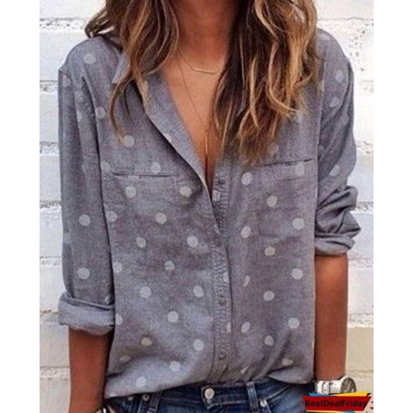 HINGE Womens Polka Dot Flannel Button Up Small Gray Chest Pockets Smart Casual - Picture 2 of 13